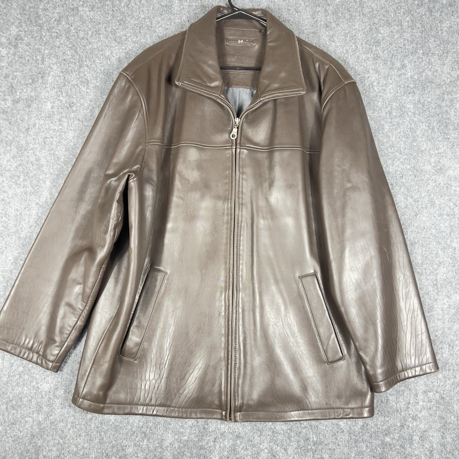 Roundtree & Yorke Lambskin Leather Jacket Men L Brown Full Zip Classic Coat